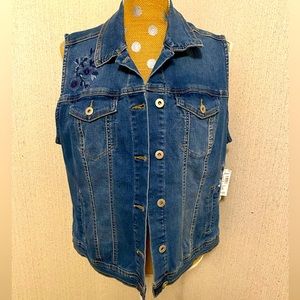 Denim vest; embroidered yoke, front and back.
